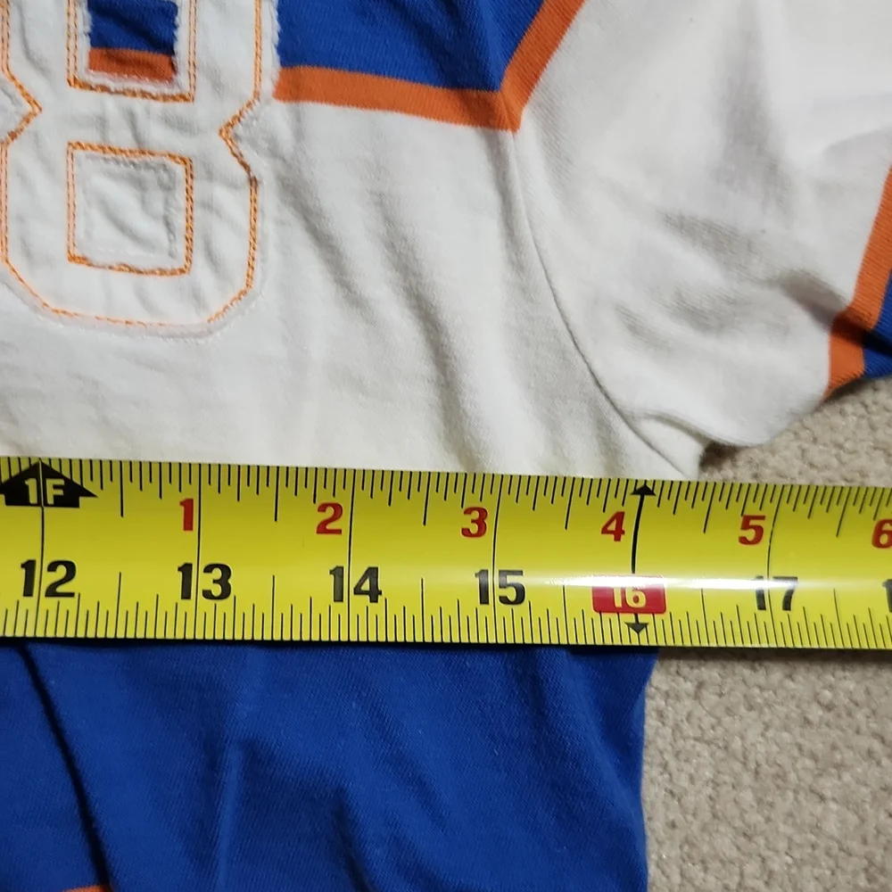 Old Navy Boys Button Down Short Sleeve Polo Shirt Blue White - L(10-12)